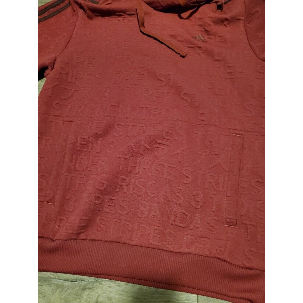Adidas Maroon Big Badge Of Sport Textured 3 Stripe Pullover Hoodie Men's No sz.L - Picture 5 of 6